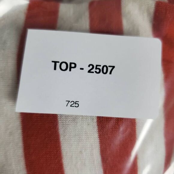 Vine & Love Rust White Striped Puff Sleeve Top Women’s Size M - Picture 7 of 7